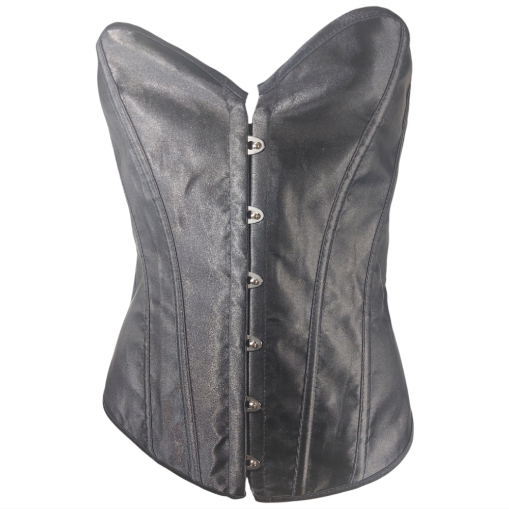 Black Ribbed Bone Corset Size Small - Tie-Up Back/ Front Metal Clasps